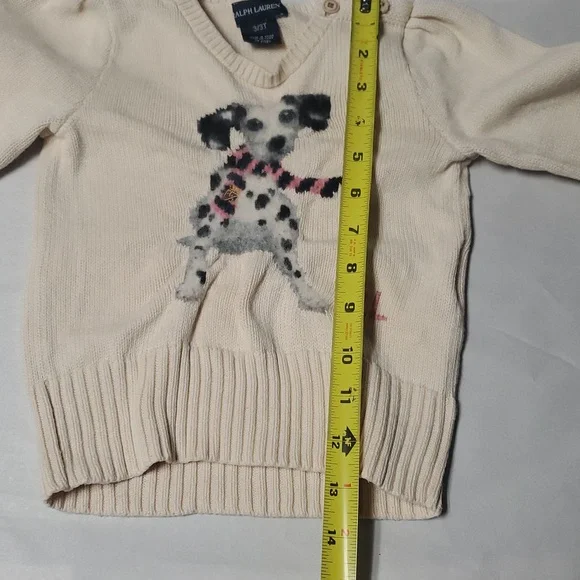 Ralph Lauren Girls Dalmatian Sweater Size 3T Cotton Puff Shoulder - Picture 14 of 16
